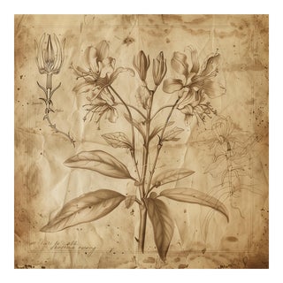 18' X 18' Original Botanical Print in the Style of 16th Century - Monochrome Sepia Grisaille For Sale