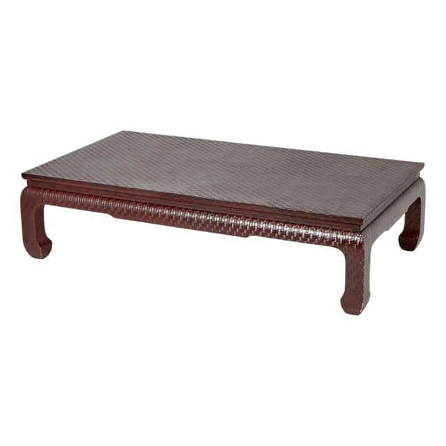 Karl Springer Style Lacquered Raffia Ming Coffee Table For Sale