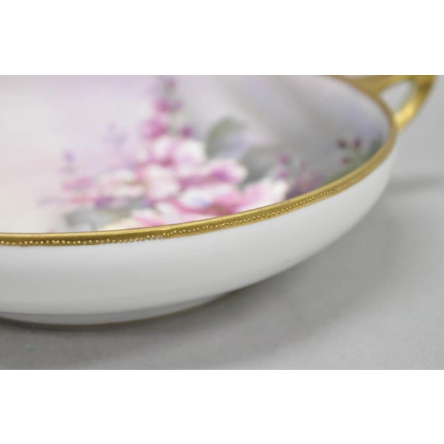 Pink Antique Nippon Hand Painted Pink Wisteria Flower Porcelain Dish W / Handles For Sale - Image 8 of 14