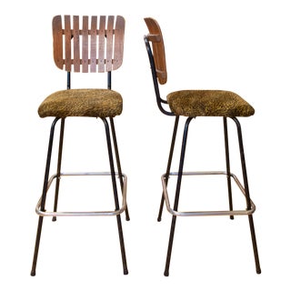 1950s Vintage Leopard Print Umanoff-Style Bar Stools - a Pair For Sale