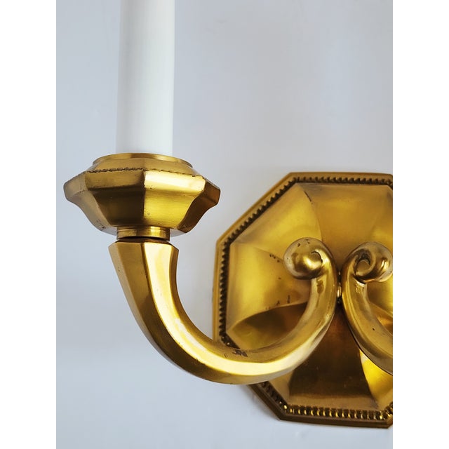 Metal Early 20th Century Georgian Cast Brass Wall Sconces-a Pair For Sale - Image 7 of 12
