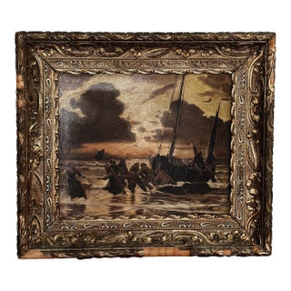 Antique Original French Oil Painting, The Storm That Rises For Sale