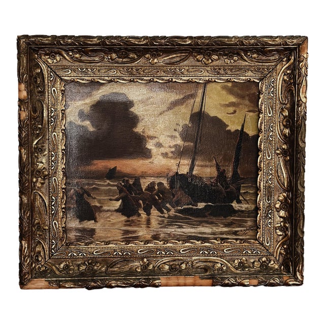 Antique Original French Oil Painting, The Storm That Rises For Sale