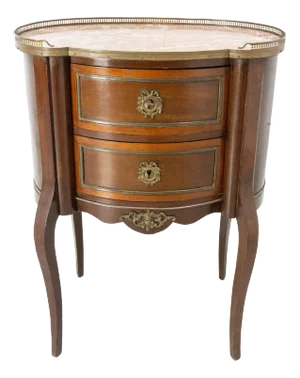 French Louis XV Iroko and Marble Top Little Chest of Drawers, 1960