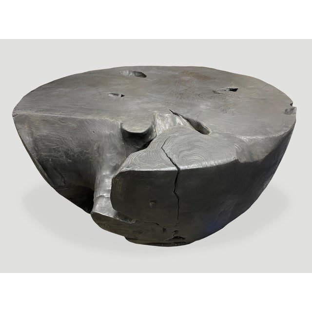 Andrianna Shamaris Drum Shaped Charred Teak Wood Coffee Table For Sale - Image 12 of 18