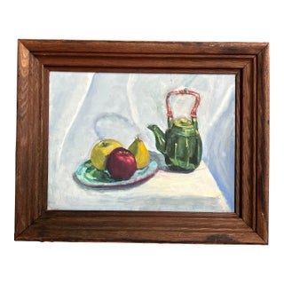 1970’s Original Impressionist Tea and Fruit Still Life Painting For Sale