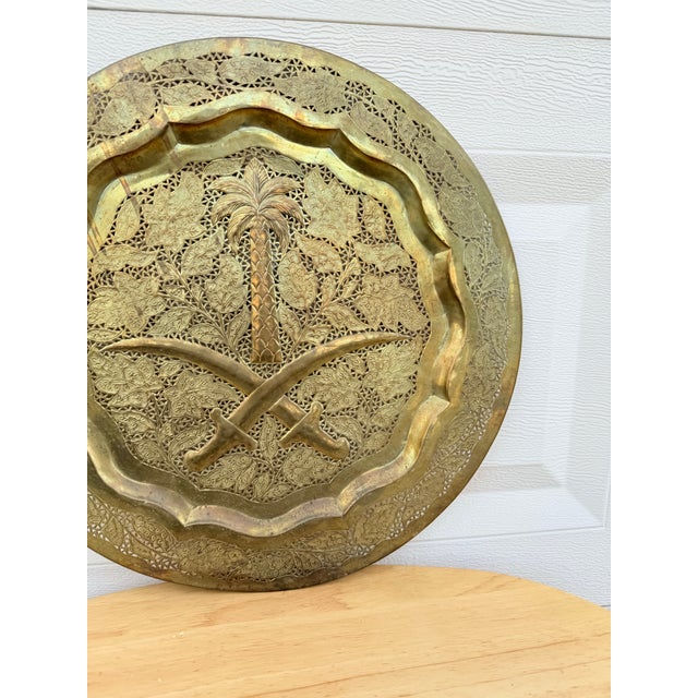 Brass Vintage Mid Century Handmade Brass Arabian Tray For Sale - Image 8 of 9