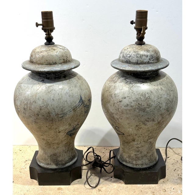 Pair of Deft-Style Chinoiserie Urn Lamps with Banner-Bearer Decoration For Sale - Image 18 of 18