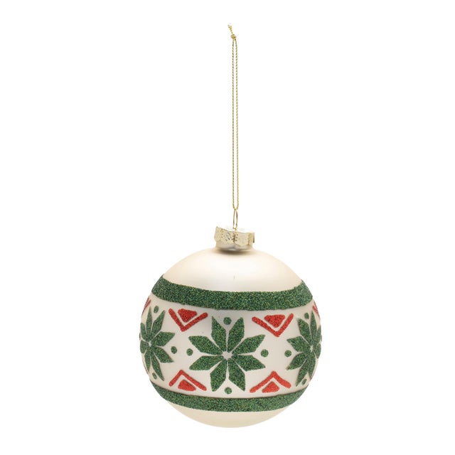 Infuse your holiday decor with Scandinavian charm using this set of Nordic Frosted Glass Ball Ornaments. Featuring a...