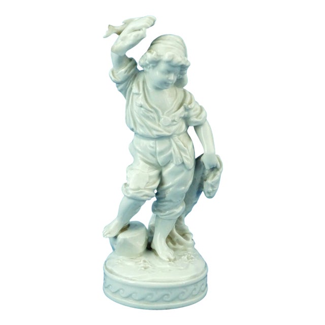 Antique young fisherman figurine in white porcelain from Ginori Doccia, early 19th For Sale