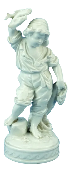 Antique young fisherman figurine in white porcelain from Ginori Doccia, early 19th