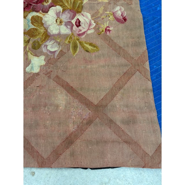 Textile Large Antique Handwoven Floral French Aubusson Tapestry For Sale - Image 7 of 14