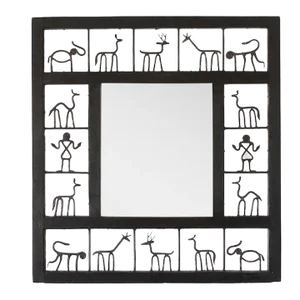 Mid-Century Frederic Weinberg Style Square Mirror With Animal Motifs