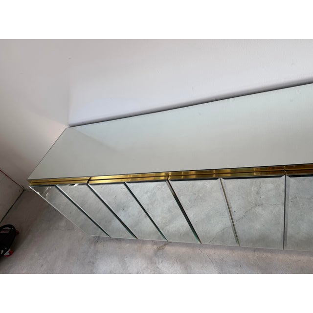 1970’s Hollywood Regency Ello Brass & Beveled Mirror Credenza Sideboard For Sale - Image 12 of 12