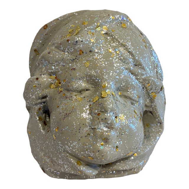 Vintage Chalkware Sleeping Child Wall Plaque With Glitter Accents For Sale
