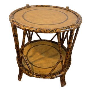 Vintage Maitland-Smith Faux Bamboo With Leather Top Occasional For Sale