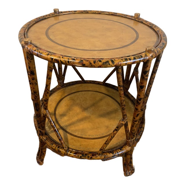 Vintage Maitland-Smith Faux Bamboo With Leather Top Occasional For Sale
