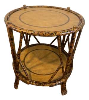 Vintage Maitland-Smith Faux Bamboo With Leather Top Occasional