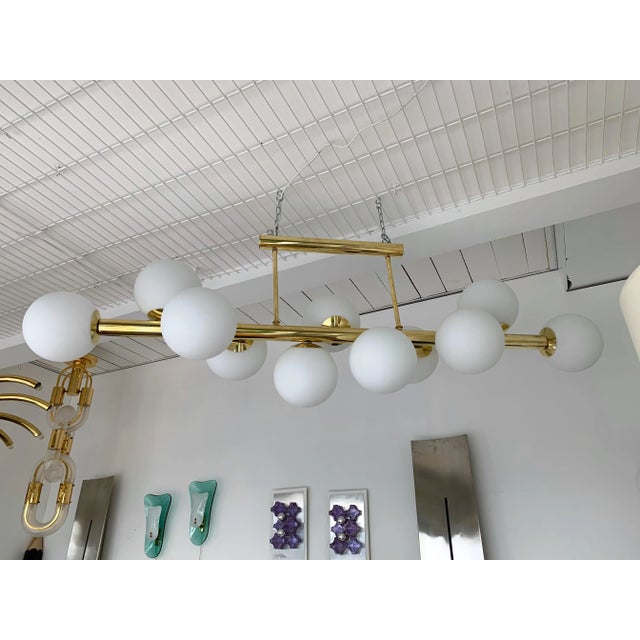 Contemporary Long Brass Chandelier Opaline. Italy For Sale - Image 6 of 11
