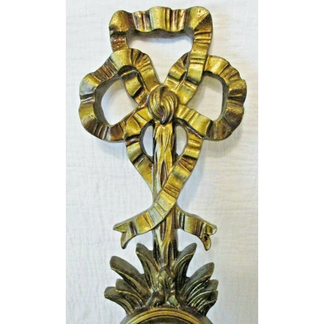 1960s Vintage Italian Giltwood Bow Top Botanical Decor Mirror Two Candle Wall Sconce For Sale - Image 4 of 11
