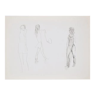 Figures - Original Pen and Watercolor Drawing by Flor David - 1950s 1950s For Sale