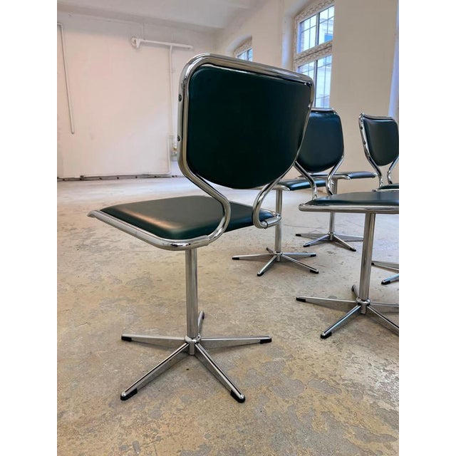 Swivel Chair in Green Faux Leather Upholstery and Chrome For Sale - Image 6 of 11