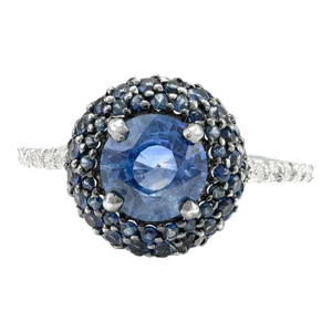 2.58 Ct Round Pave Blue Sapphire Ring in 18k Solid White Gold With Diamonds Size 7