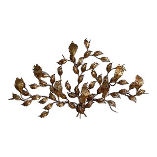 1960s Gilt Metal Wall Sculpture of Floral Branches For Sale