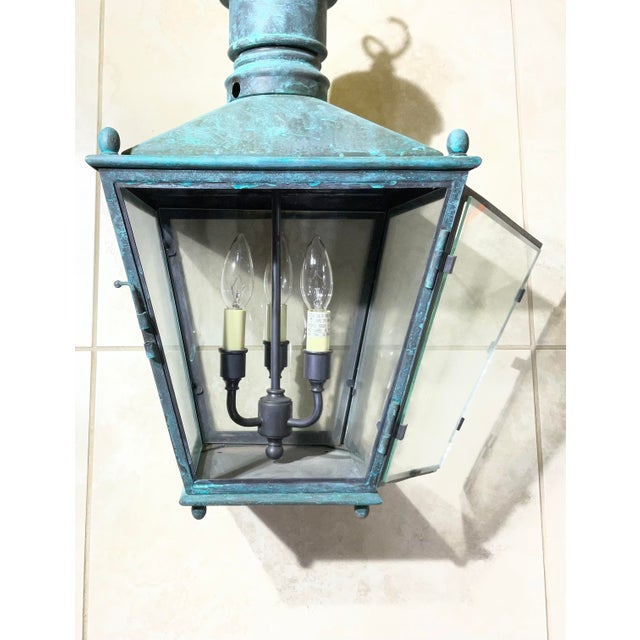 Single Vintage Brass Hanging Lantern - 12”x 12”x 24” For Sale - Image 11 of 17