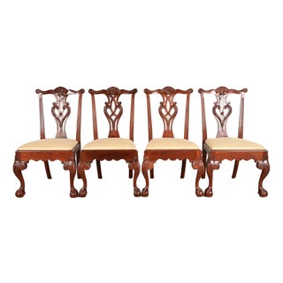 Baker Furniture Chippendale Carved Mahogany Dining Chairs, Set of Four For Sale