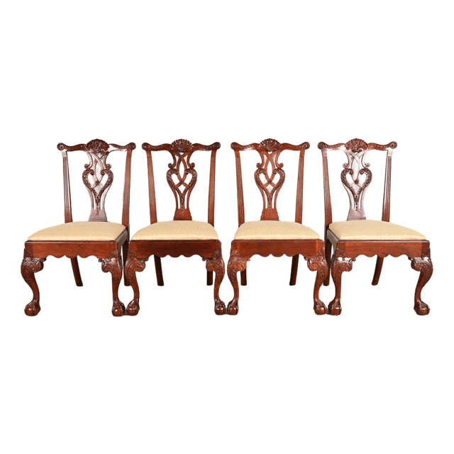 Baker Furniture Chippendale Carved Mahogany Dining Chairs, Set of Four For Sale