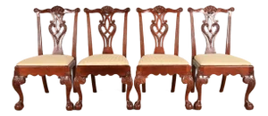 Baker Furniture Chippendale Carved Mahogany Dining Chairs, Set of Four