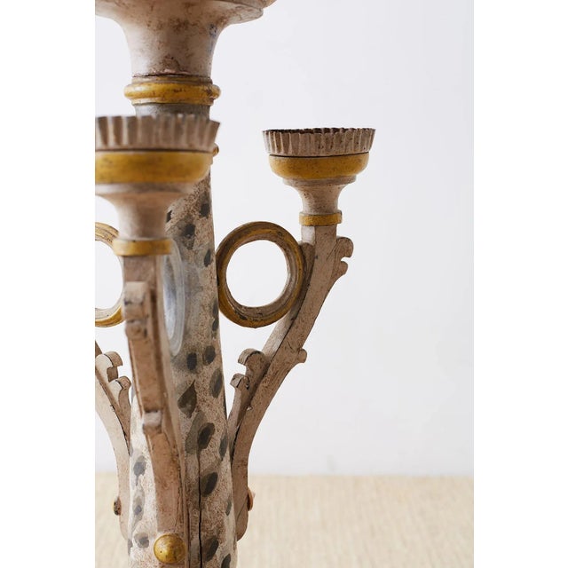 Light Yellow Italian Carved Three-Light Candelabras - a Pair For Sale - Image 8 of 13