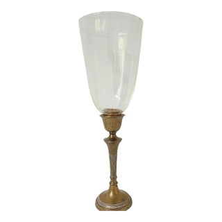 Vintage Brass Candle Holder With Clear Glass Shade For Sale