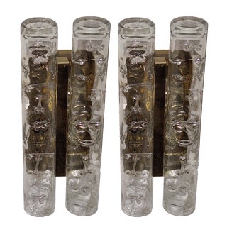 Vintage Wall Lamps with Frosted Glass Cylinders on a Brass-Colored Metal Bracket by Doria, 1970s, Set of 2 For Sale