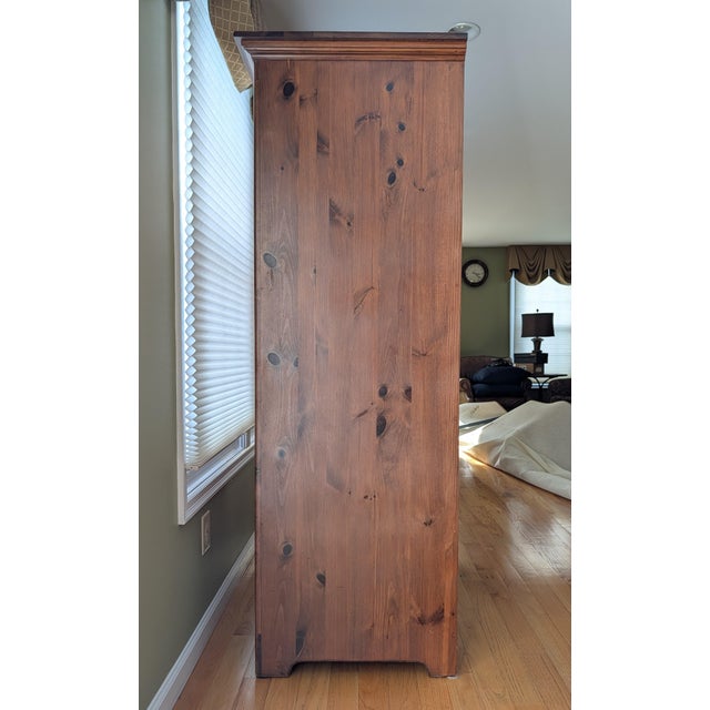Rustic Wood Entertainment Armoire Cabinet – Traditional Style With Crown Molding & Paneled Doors For Sale - Image 10 of 13