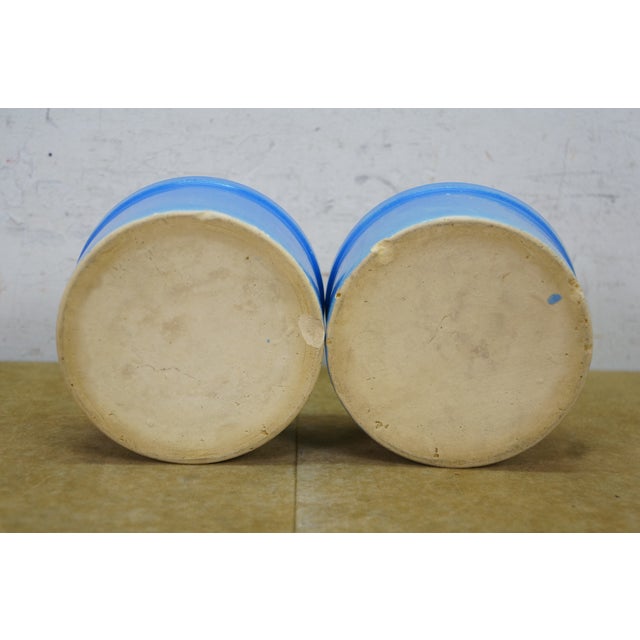 2 Vintage Blue Stoneware Pottery Butter Crock Pots Planter Jars 5" For Sale - Image 9 of 10
