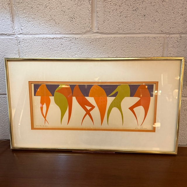 This framed modernist silhouette paper cut collage silkscreen/lithograph is entitled "Bar Bodies" signed Jean R Nelson. It...