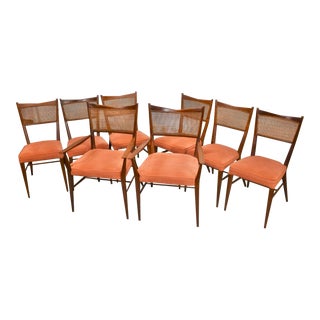 1950s Paul McCobb Connoisseur Collection Sculpted Mahogany and Cane Dining Chairs - Set of 8 For Sale