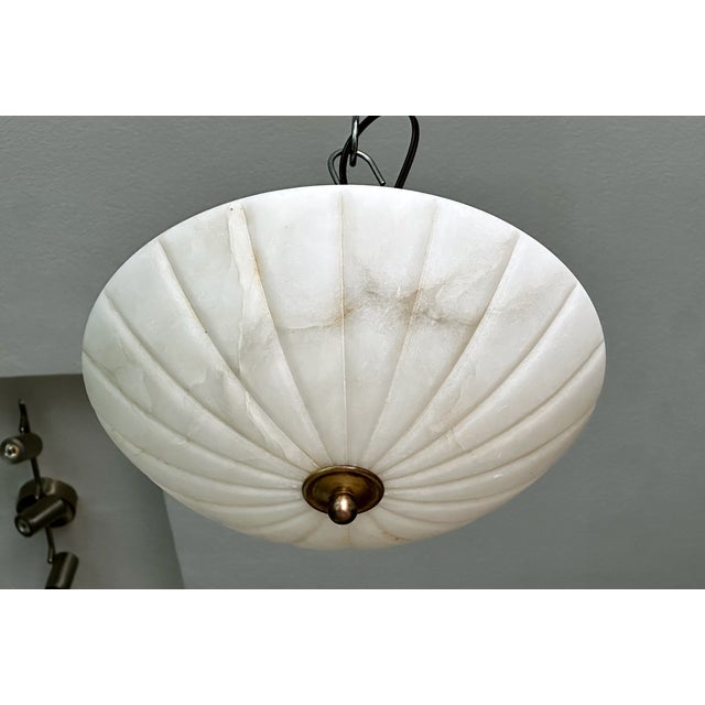 Stone 1980s French Directoire Style Incised Star Alabaster Flush Mounts - Pair For Sale - Image 7 of 18
