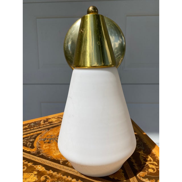 Mid-Century Modern Mid-Century Modern Brass and Frosted Brass Wall Mount Sconce For Sale - Image 3 of 7