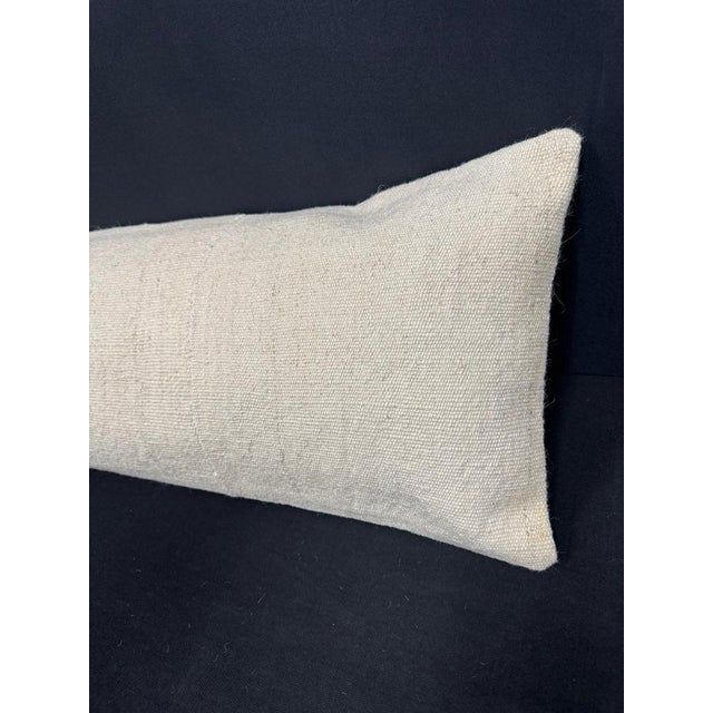 Turkish Hemp Pillow Cushion Natural Beige Sky Blue Cushion Cover 14"x45" For Sale - Image 4 of 4