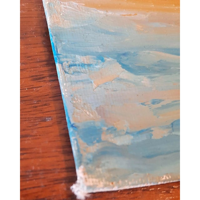 Gorgeous colors in mountain lake landscape painting on board canvas. Unsigned. Please use photos as part of our description