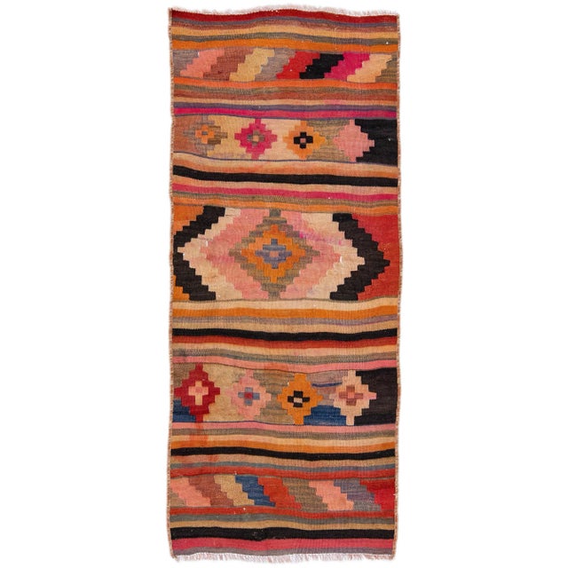 Peach 1960s Vintage Turkish Kilim Peach Handmade Tribal Wool Rug For Sale - Image 8 of 8