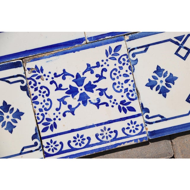 Ceramic 1920s Antique Art Deco Portuguese Blue & White Border Tiles Set of 7 For Sale - Image 7 of 11