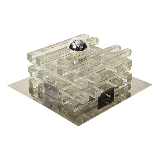 Jenga Glass Ceiling Light by Albano Poli for Poliarte, Italy, 1970s For Sale