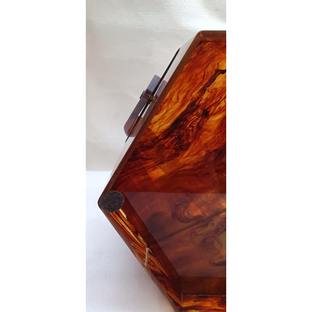 Large Hexagonal Acrylic Glass Container with Turtle Effect, Italy, 1970s For Sale - Image 16 of 18