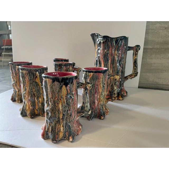 Vintage Faux Bois Majolica Pitcher & Mug Set- 7 Pieces For Sale - Image 4 of 13