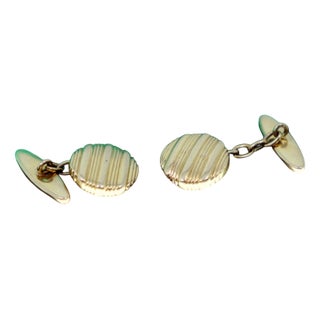 Gold Cufflinks in Button Shape with Strips, Set of 2 For Sale