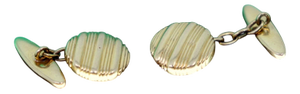 Gold Cufflinks in Button Shape with Strips, Set of 2